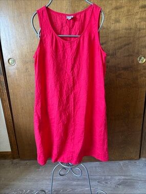 J. Jill Bright Red Sleeveless Linen Shift Dress